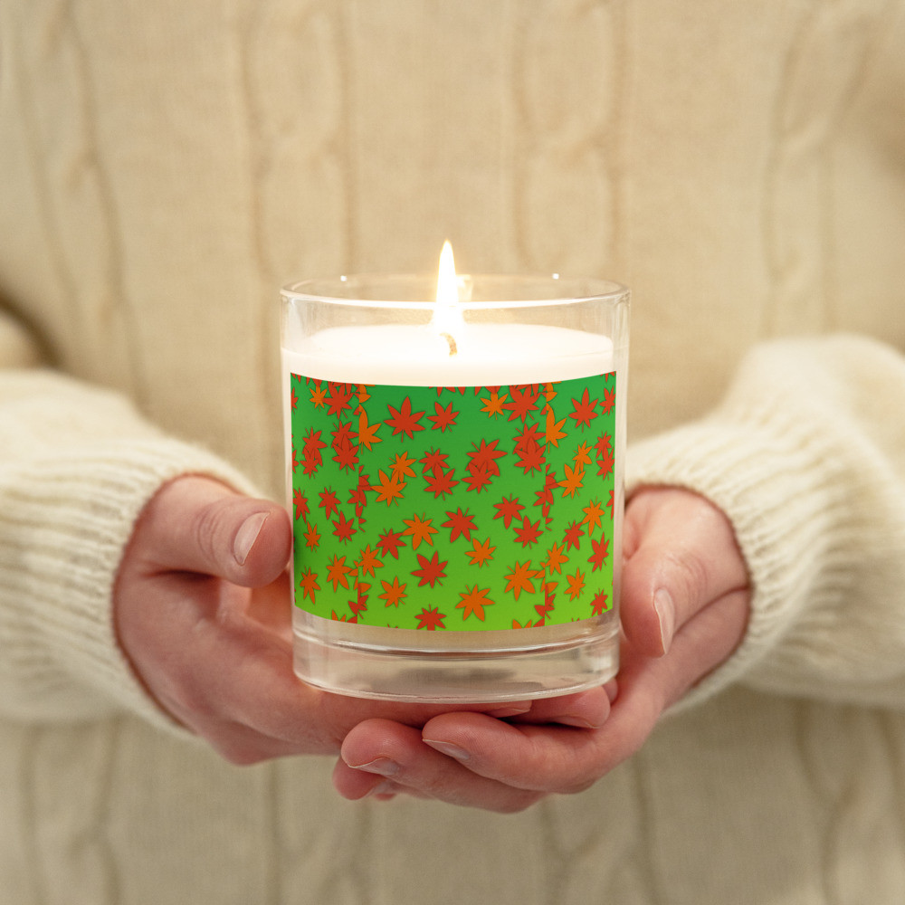 Fall leaves Glass jar soy wax candle