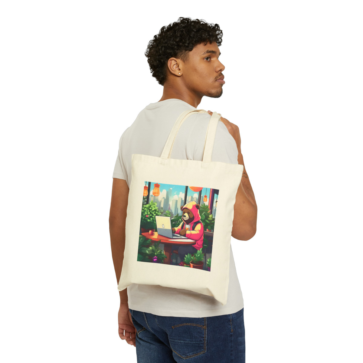 Urban Bear "Taro" Cotton Canvas Tote Bag