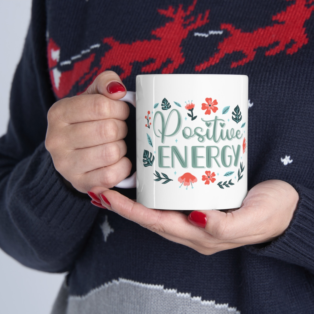 Positive Energy Floral Design Ceramic Coffee or Tea Mug 11oz