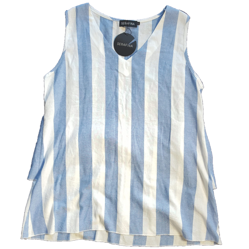Serafina Ruffle Back Striped Top, Size L