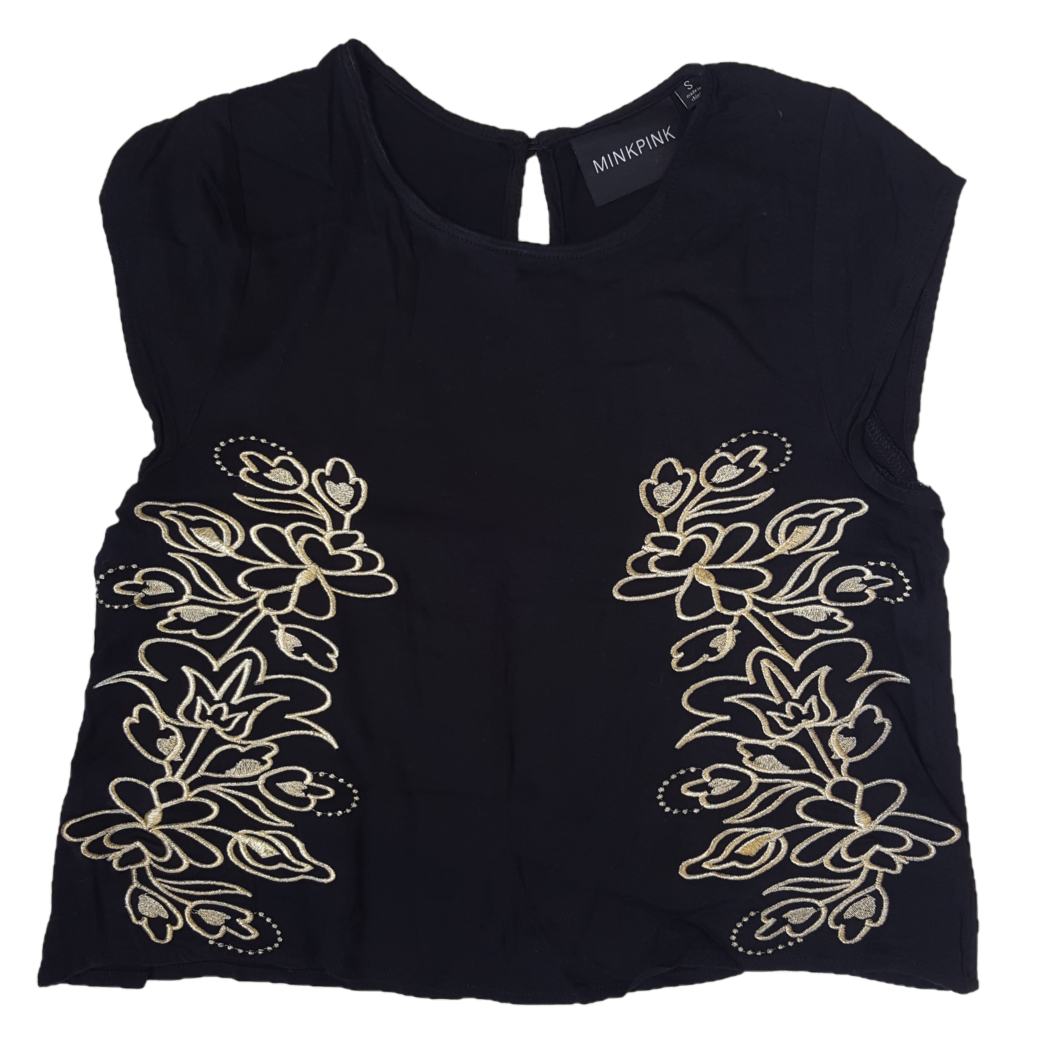 Mink Pink Gold Embossed Cotton Top, Size S