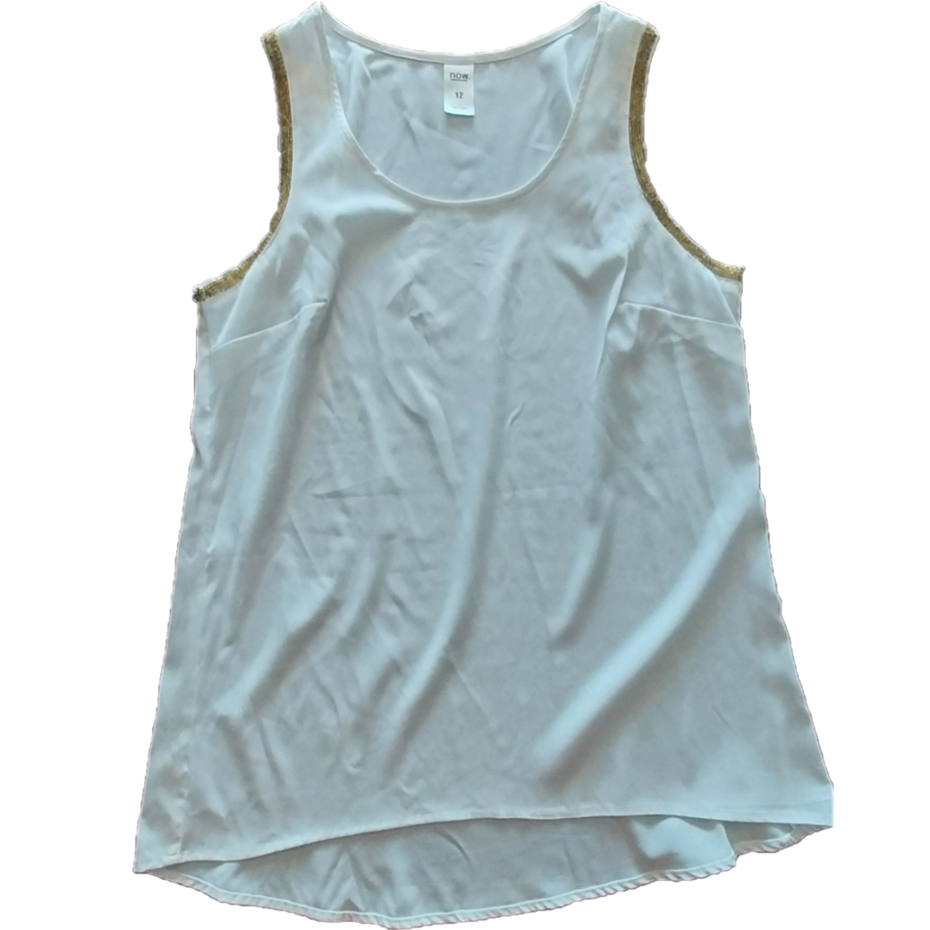 Now White Tank with beaded trim, Size 12