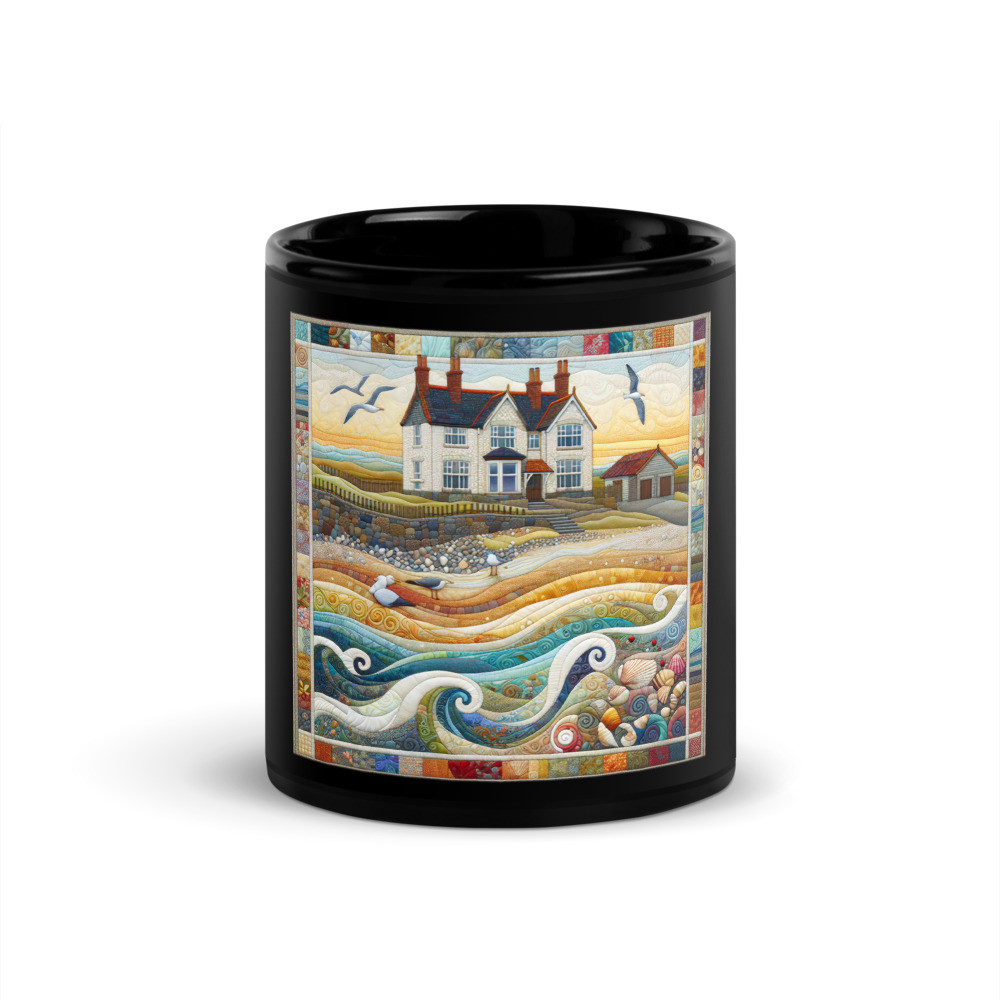 Seaside Serenity Black Glossy Mug