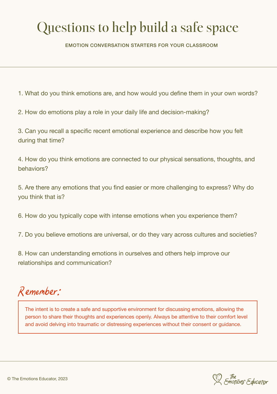 Questions to Help Build a Safe Space - SEL [No Prep Needed]