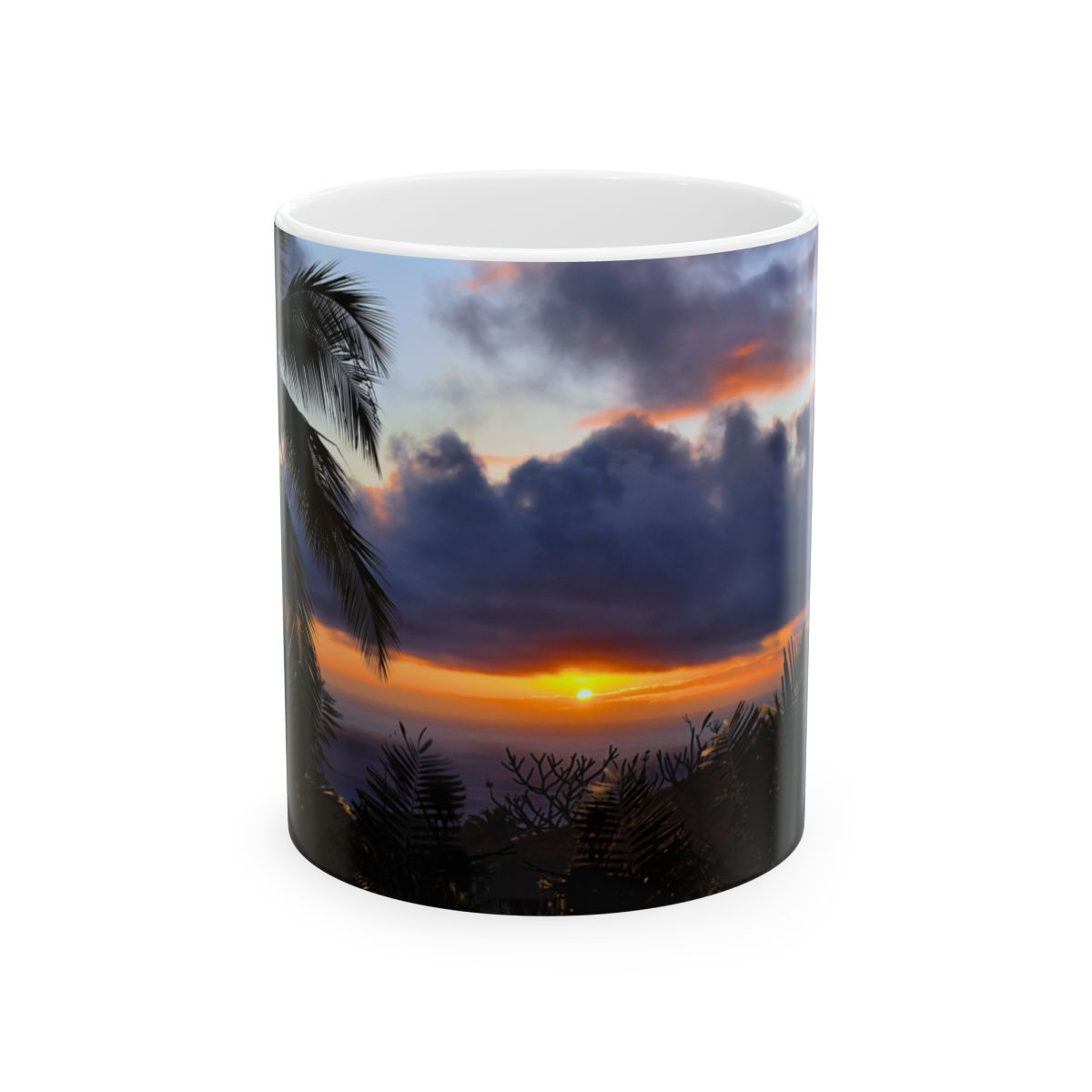 Blue Hawaiian Sunset with Areca Palms Ceramic Mug - 11oz / 15oz sizes - Perfect for Relaxing Moments