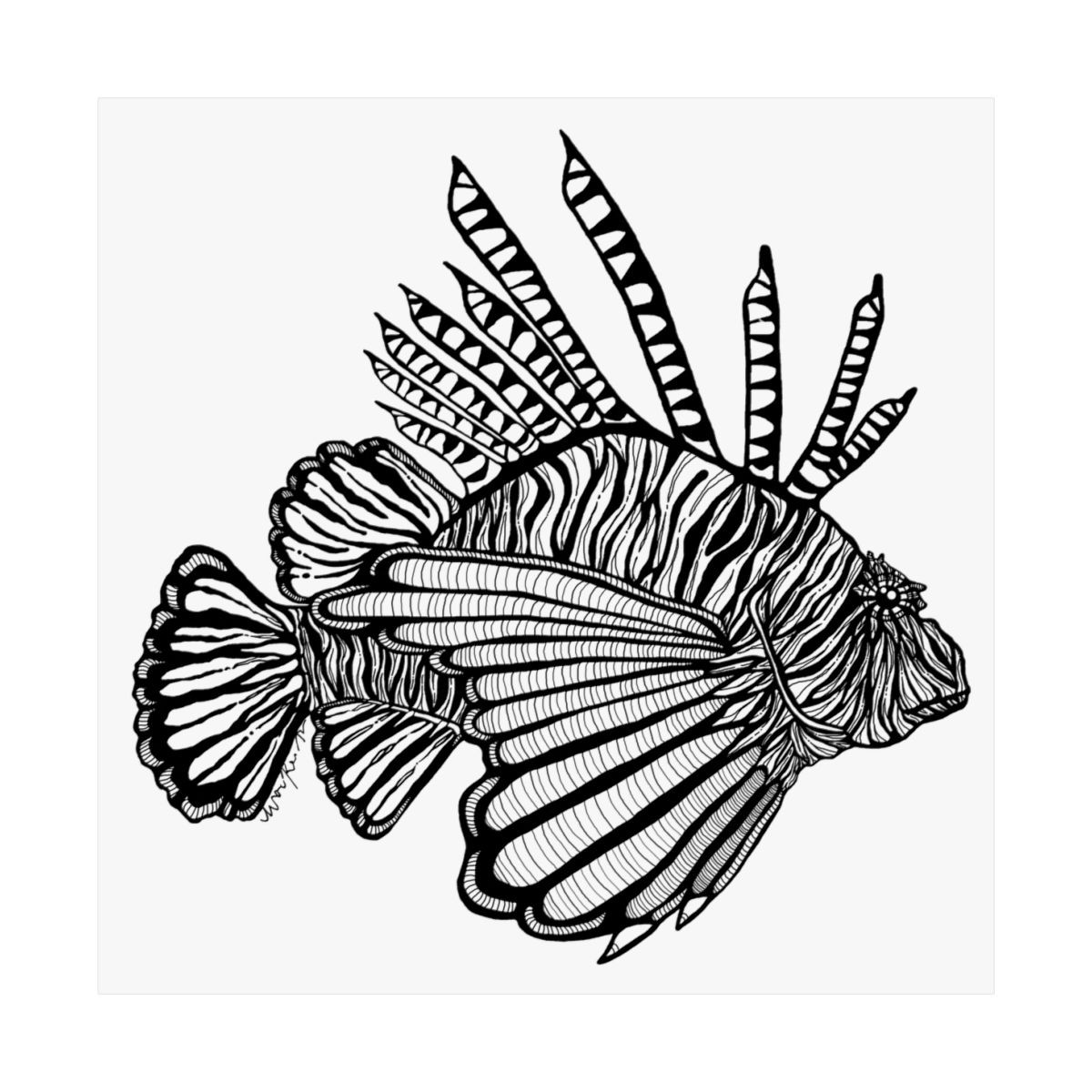 Lionfish Line Art Square Poster – 10x10", 12x12", 14x14", 16x16", 18x18" sizes – Ocean-Inspired Wall Decor