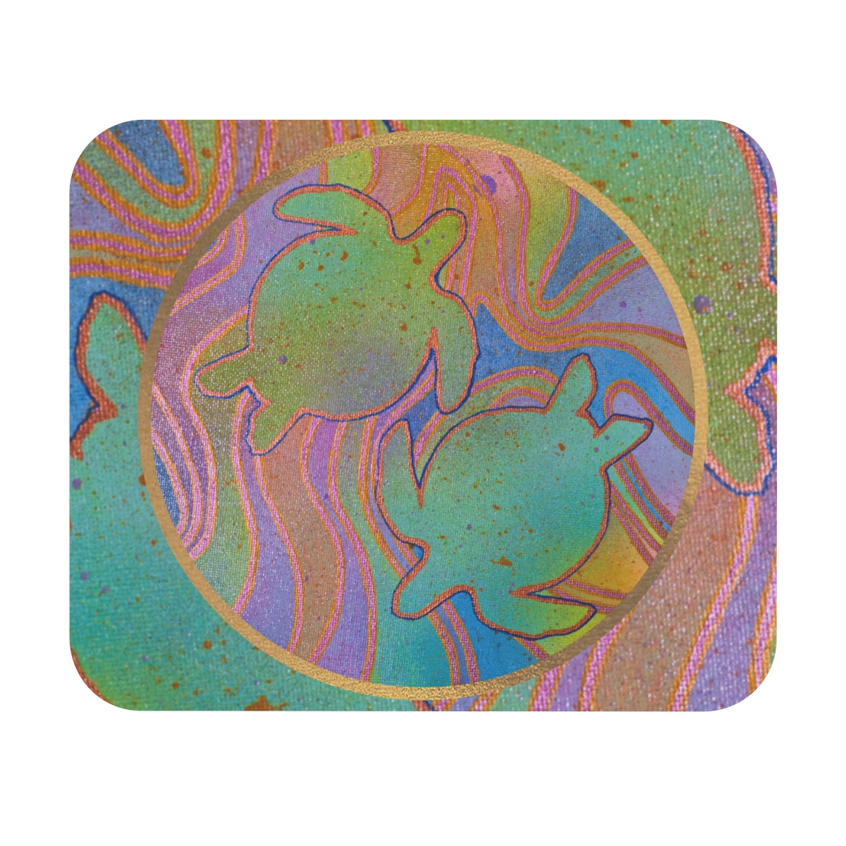 Psychedelic Turtles Mouse Pad - 9x8" size - Vibrant Ocean-Inspired Design for Desktop Decor