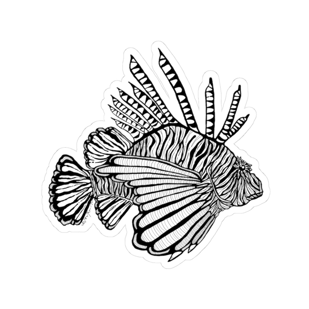 Lionfish Line Art Kiss-Cut Stickers - 2x2", 3x3", 4x4", 6x6" sizes - Ocean-Inspired Decor for Nature Lovers