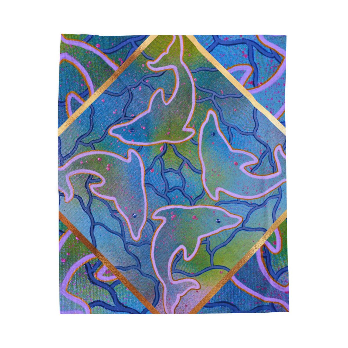 Four Dolphins Velveteen Plush Blanket - 30x40", 50x60", 60x80" sizes - Perfect for Home Decor and Gift Giving