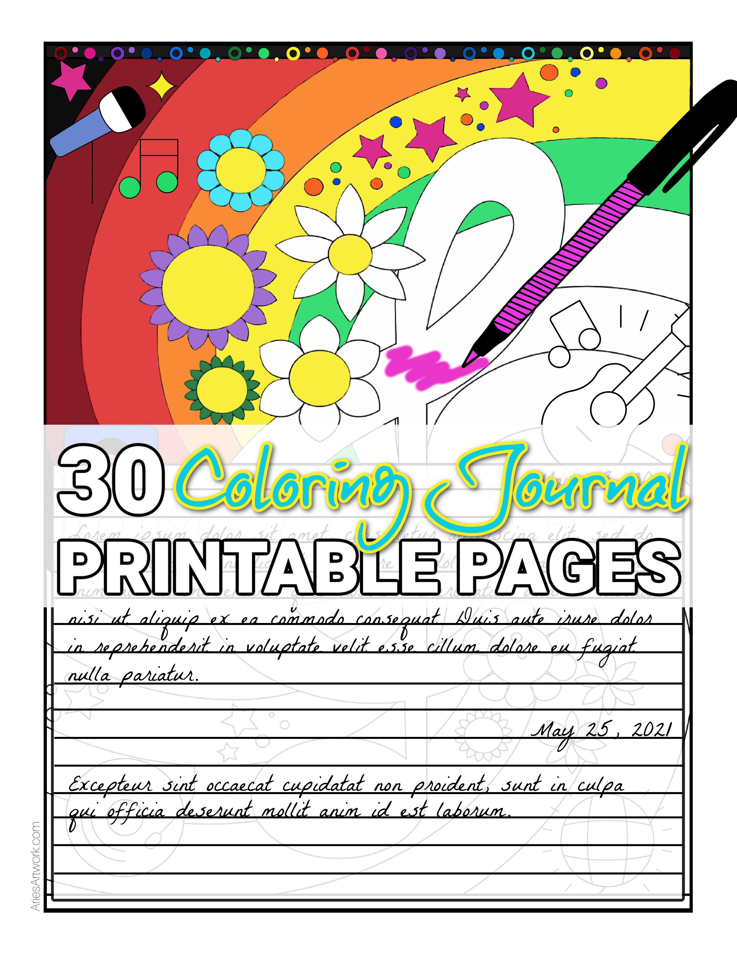 30 Printable Coloring Journal Adult Coloring Pages - Digital Download