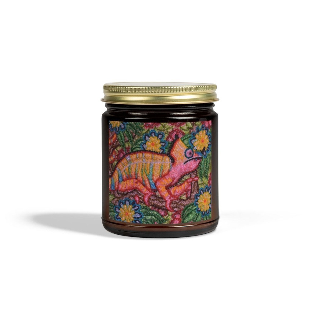 Curious Chameleon Printed Art Scented Candle - 4oz / 9oz sizes - Coconut Apricot Wax