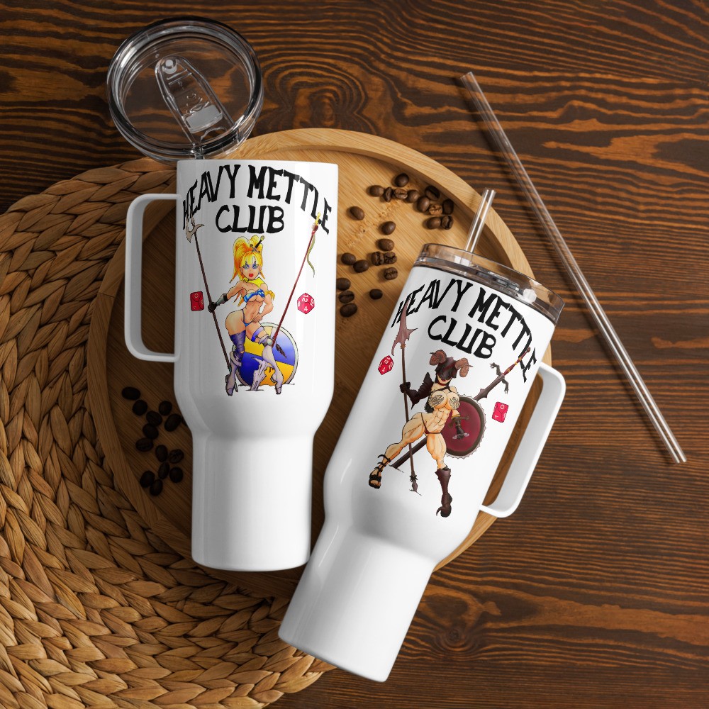 HEAVY METTLE (GOOD AND EVIL) Travel mug with a handle