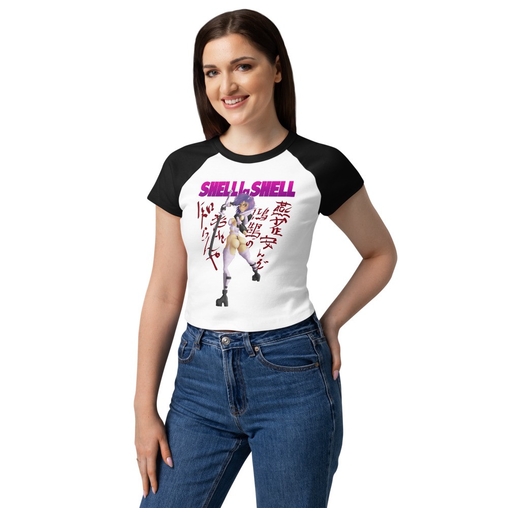 Shell la Shell Parody Women’s micro rib raglan baby tee