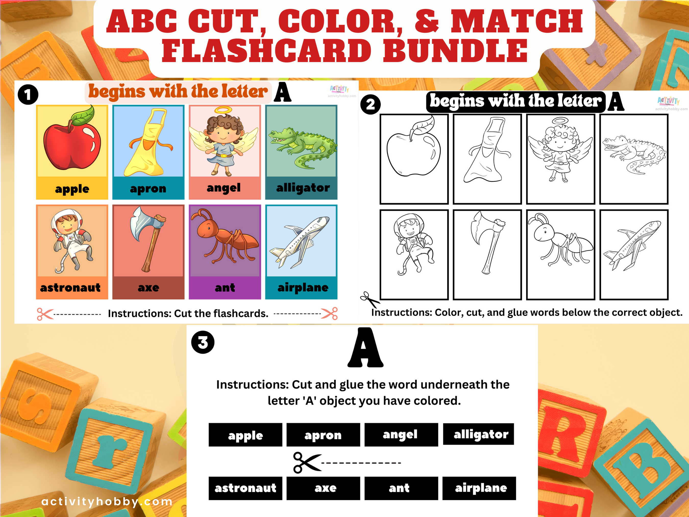 156 ABC Cut, Color, & Match Flashcard Bundle