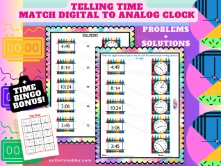 Crayon Match Analog To Digital Clock Telling Time Pack W/ Time Bingo Pack (V1)