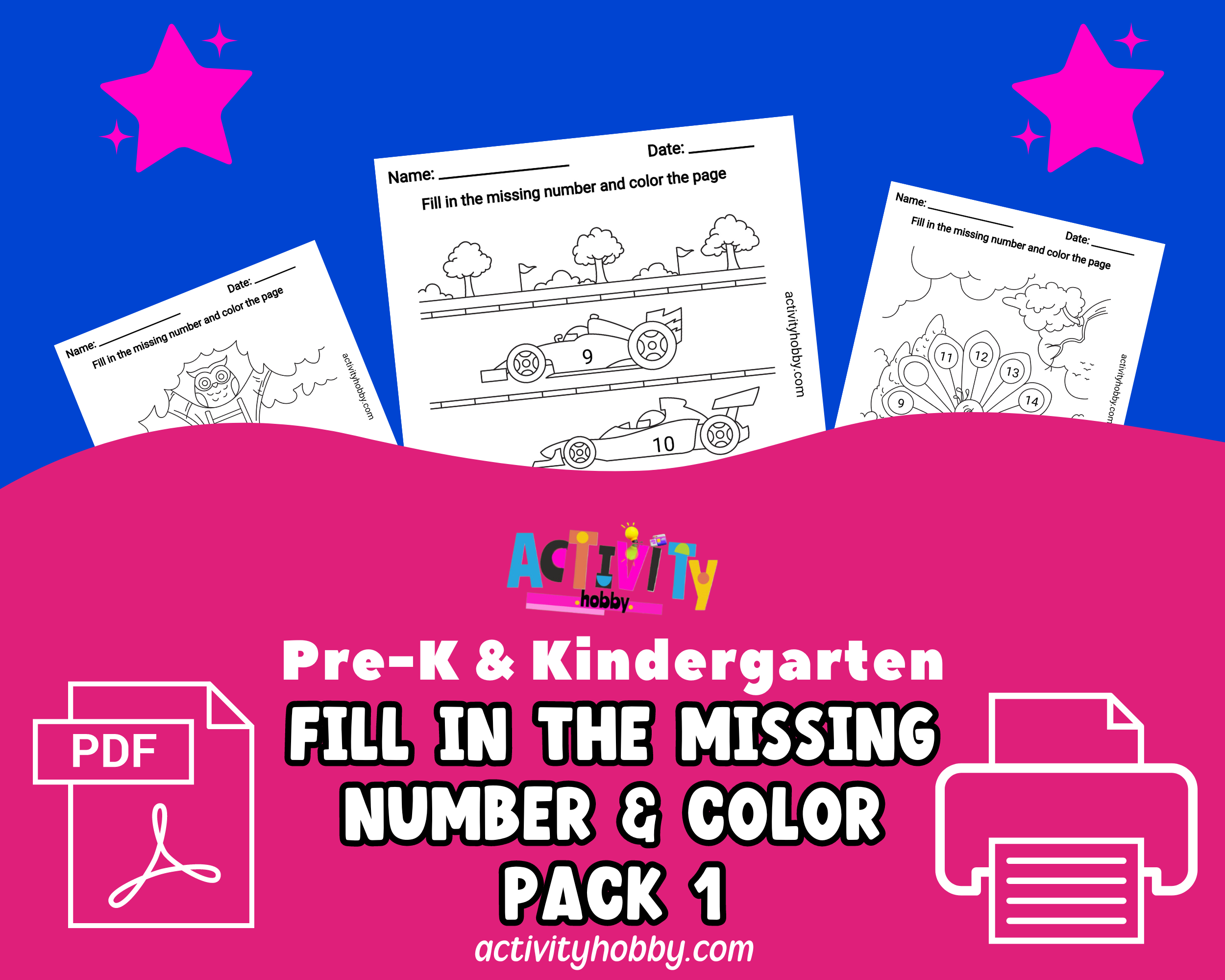 Pre-K & Kindergarten - Fill In The Missing Number & Color Pack 1