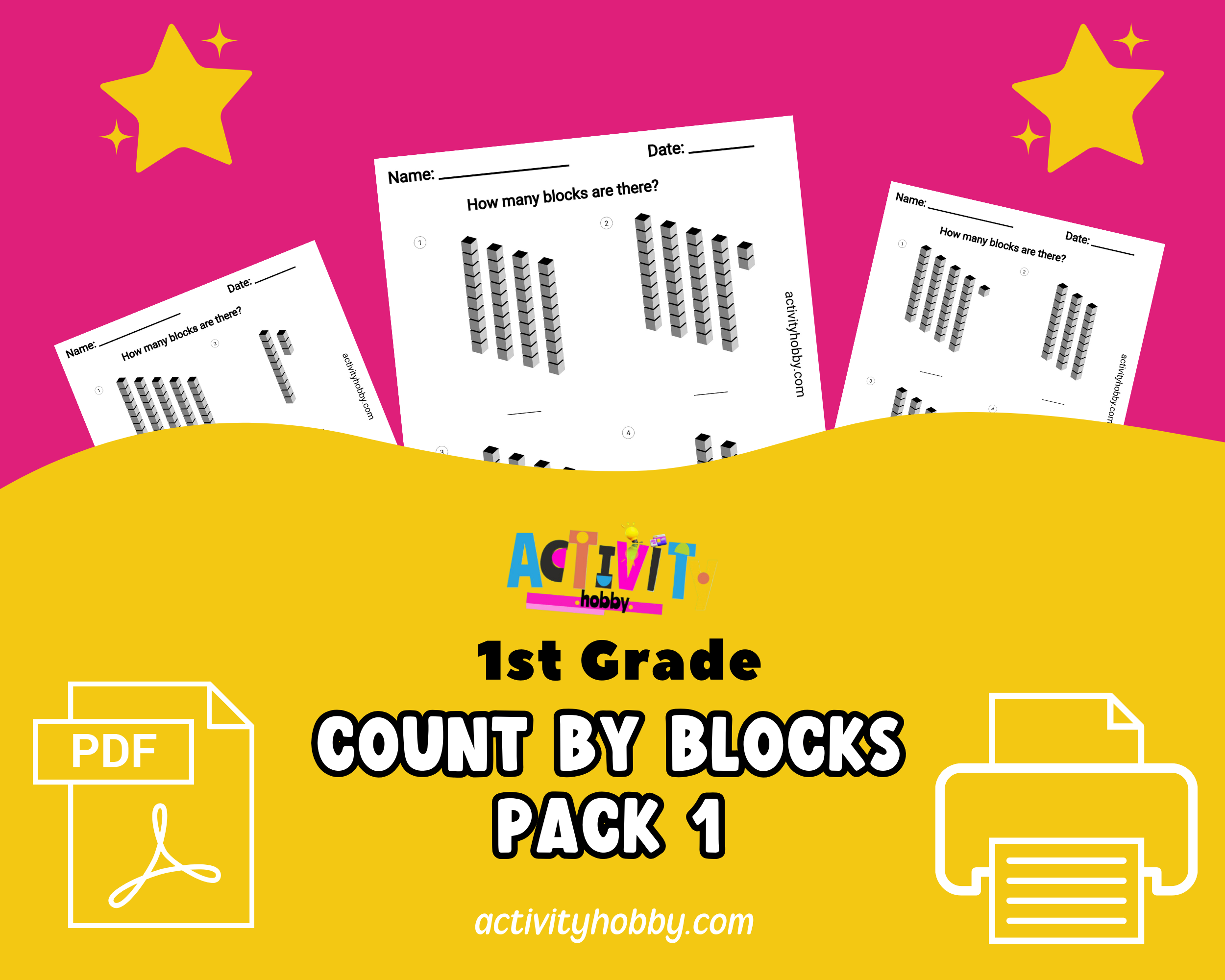 1st Grade - Counting Blocks Worksheet Pack 1