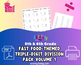 5th & 6th Grade - Fast Food Fun with Math Division Pack - Triple-Digit
