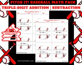 5th & 6th Grade Baseball-Themed Addition & Subtraction - Triple-Digit