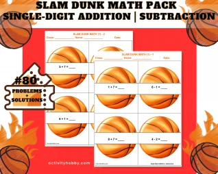 1st & 2nd Grade Basketball-Themed Addition & Subtraction - Single-Digit