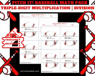5th & 6th Grade Baseball-Themed Multiplication & Division- Triple-Digit