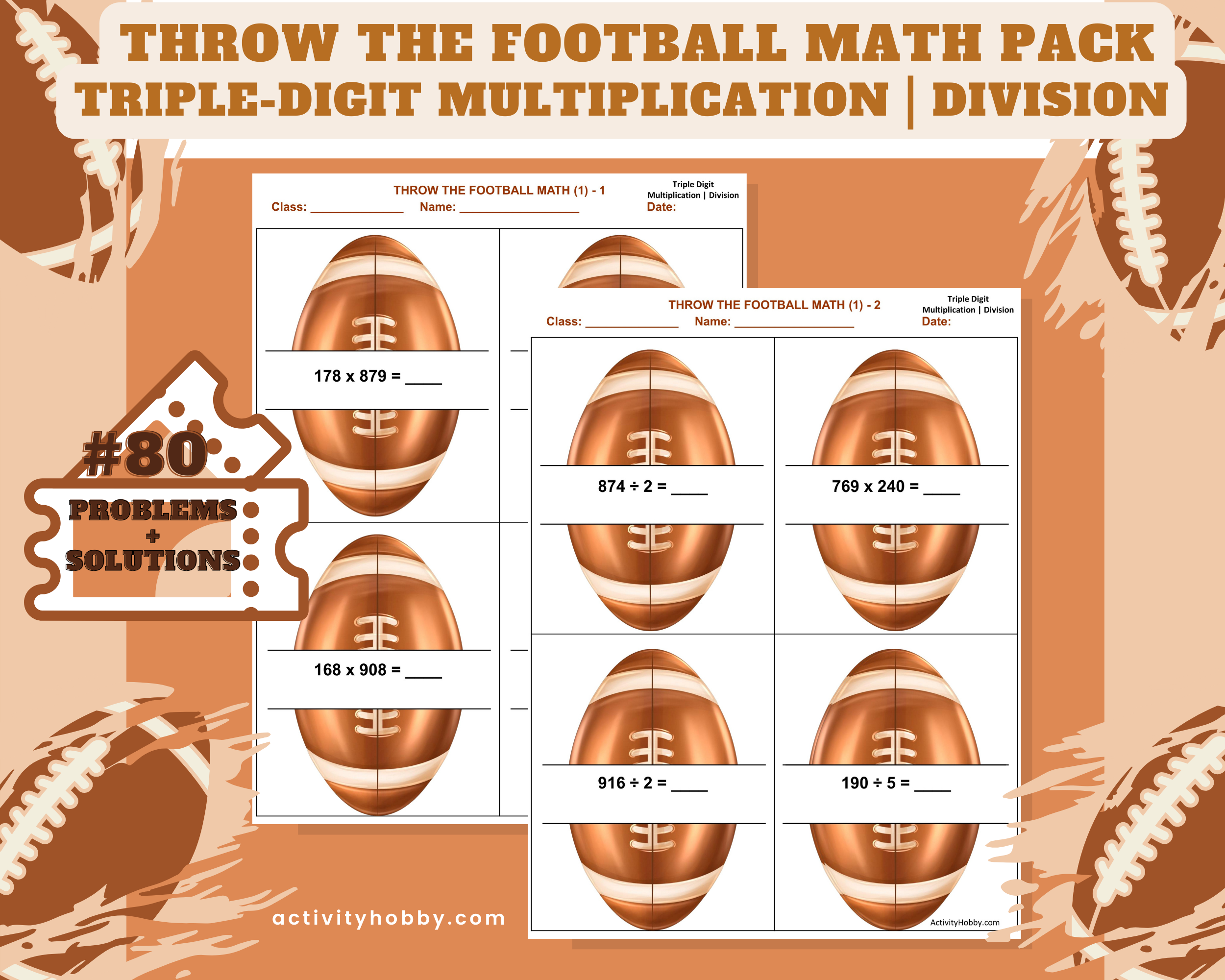 5th & 6th Grade Football-Themed Multiplication & Division - Triple-Digit