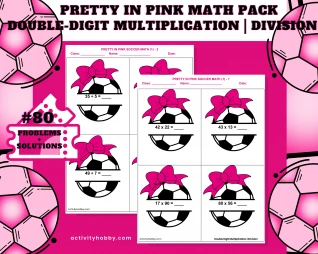 4th & 5th Grade Pink Bow Soccer-Themed Multiplication & Division - Double-Digit