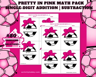 1st & 2nd Grade Pink Bow Soccer-Themed Addition & Subtraction - Single-Digit