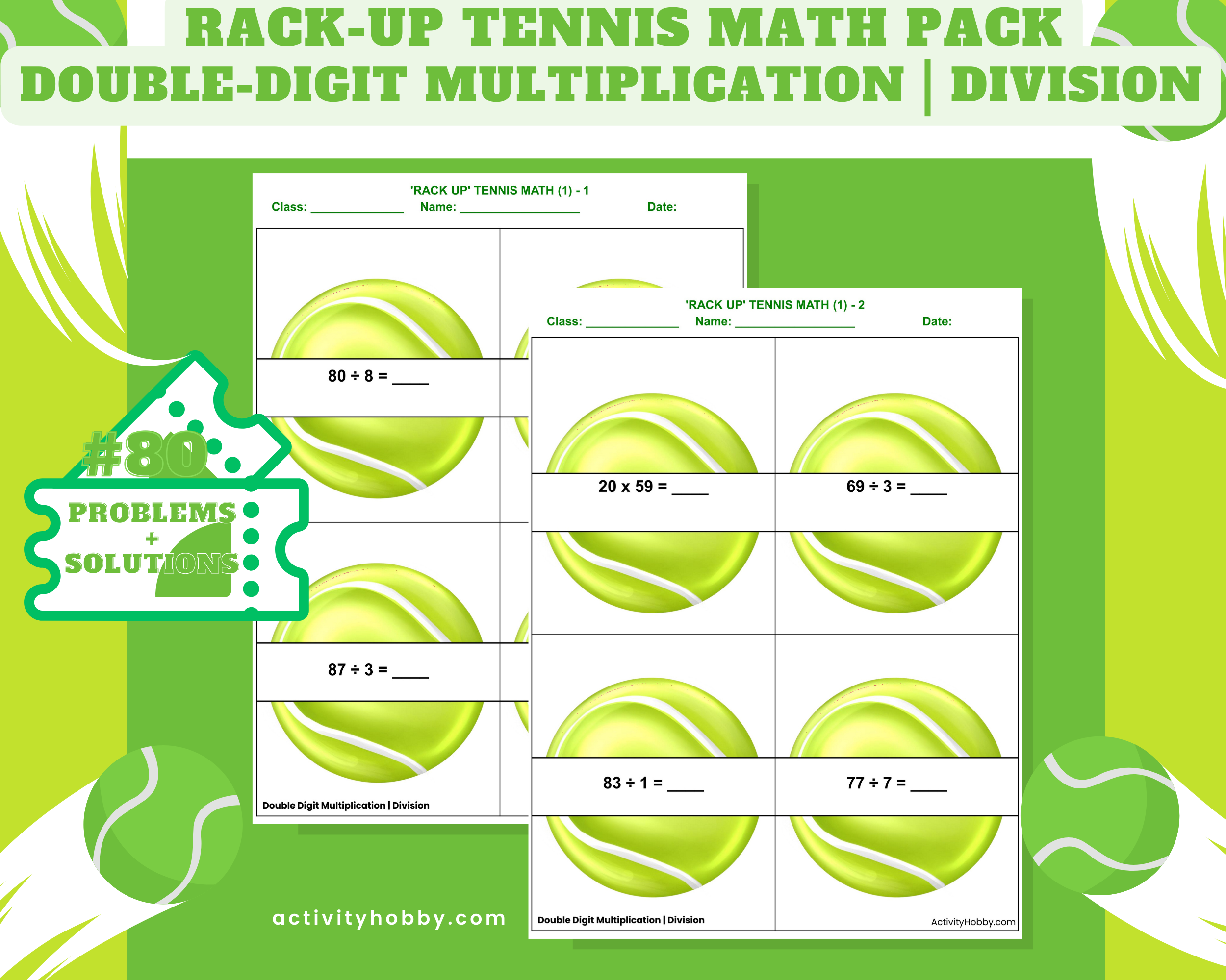 4th & 5th Grade Tennis-Themed Multiplication & Division - Double-Digit
