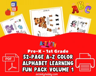 52-Page A-Z Color Alphabet Learning Fun Pack Volume 1