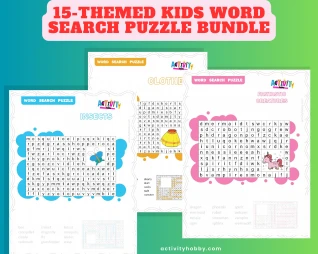 15-Themed Kids Word Search Puzzle Bundle