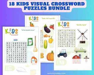 18 Kids Visual Crossword Puzzles Bundle