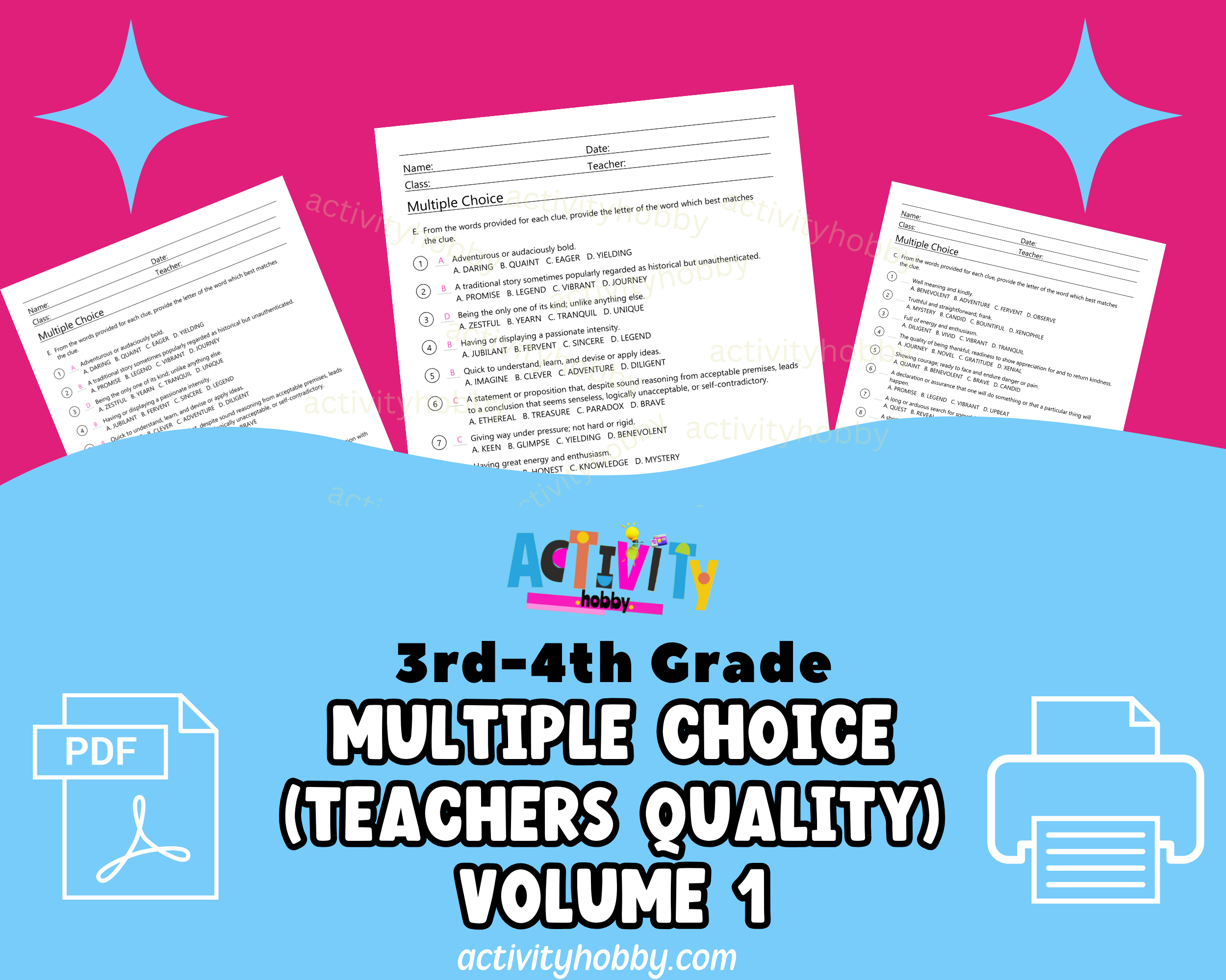 3rd & 4th Grade Multiple Choice Pack (Teachers Quality) Volume 1