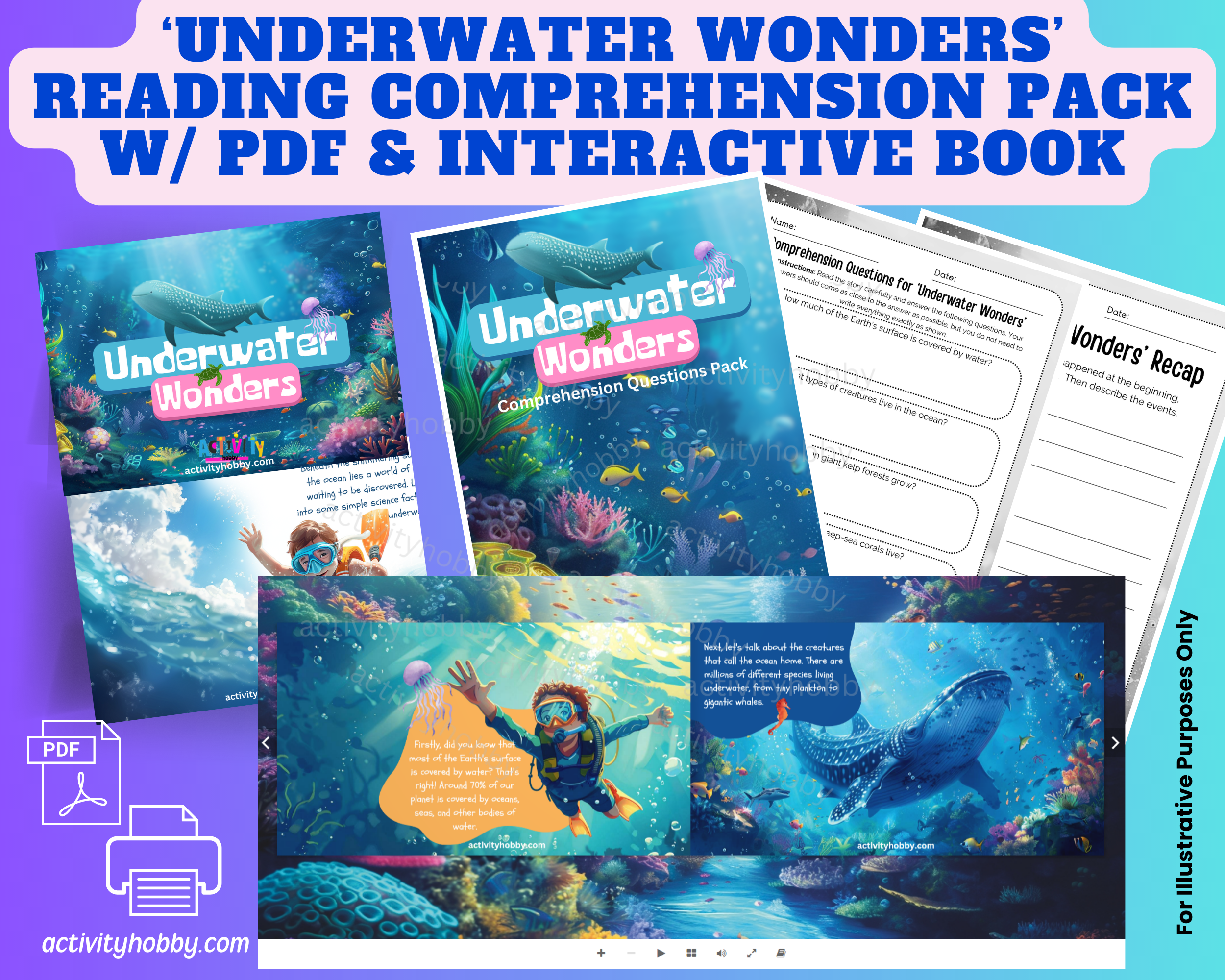 Underwater Wonders Reading Comprehension Pack  W/ PDF & Interactive Flipbook