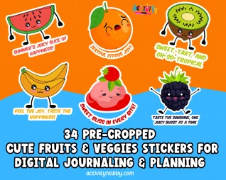 Fruits and Veggies Pre-Cropped Digital Sticker Pack Volume 1