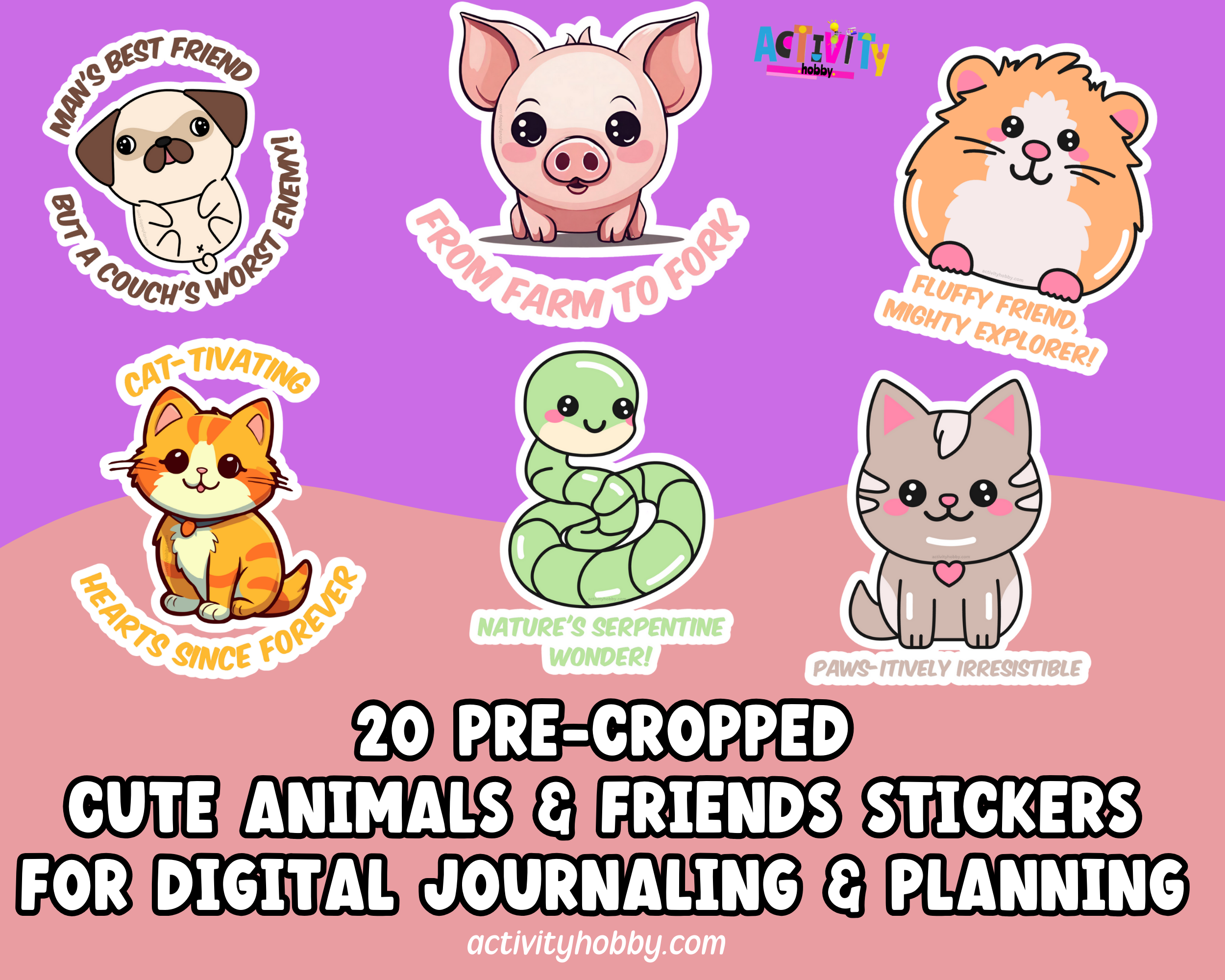 Cute Animals & Friends Pre-Cropped Digital Sticker Pack Volume 1