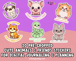 Cute Animals & Friends Pre-Cropped Digital Sticker Pack Volume 1