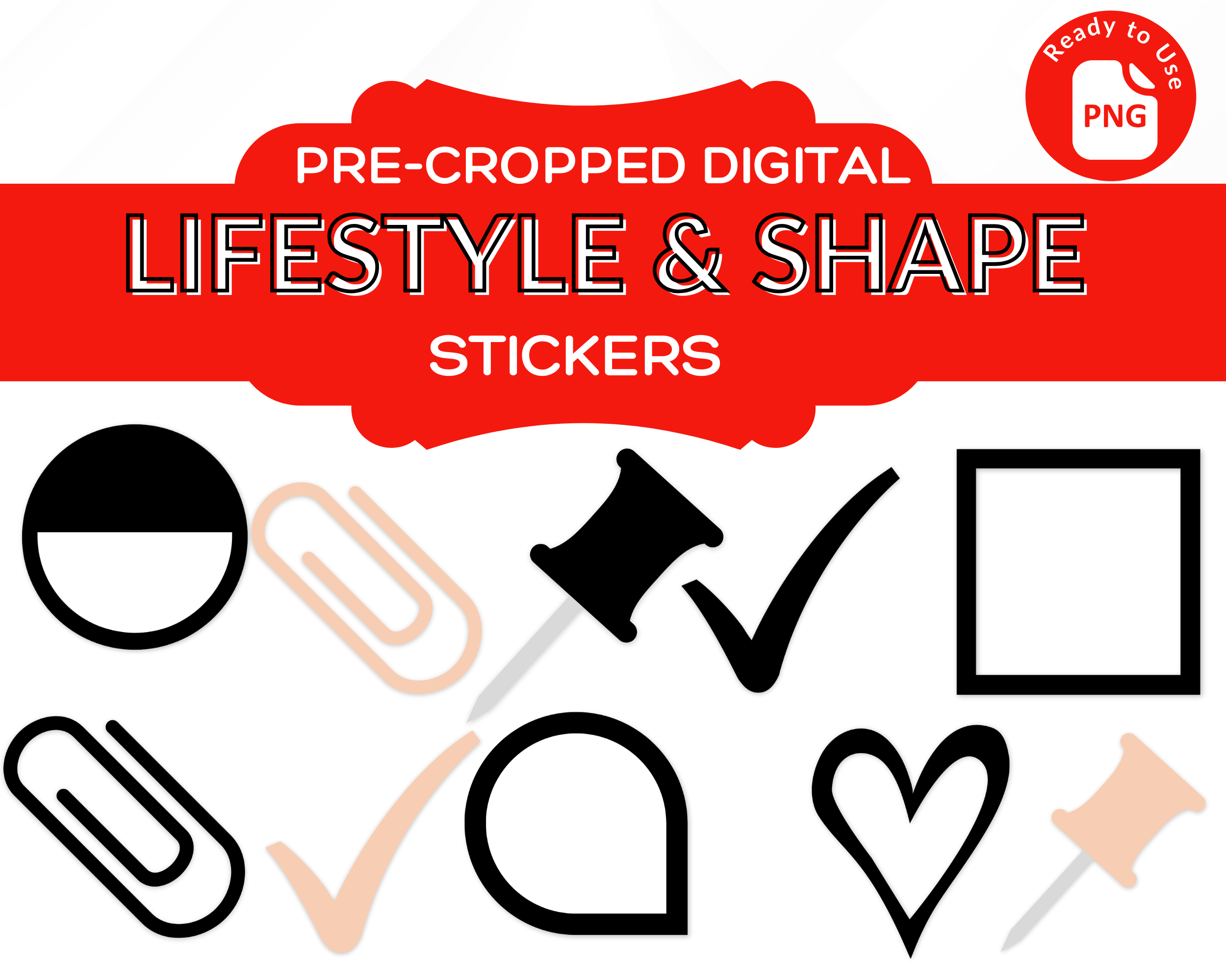 Pink & Black Pre-Cropped Digital Lifestyle & Shape Sticker Bundle Volume 1