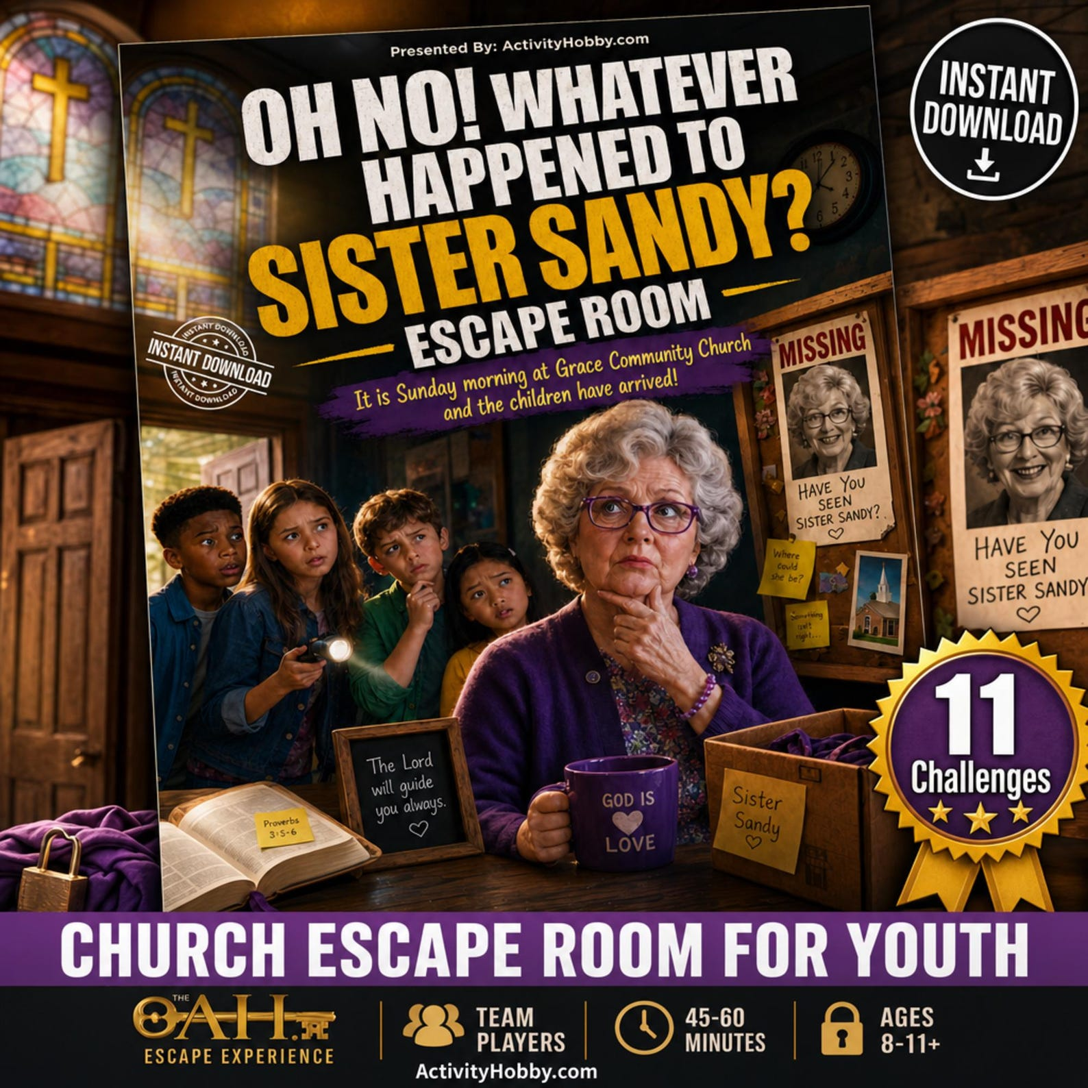OH NO! WHATEVER HAPPENED TO SISTER SANDY PRINTABLE ESCAPE ROOM KIT
