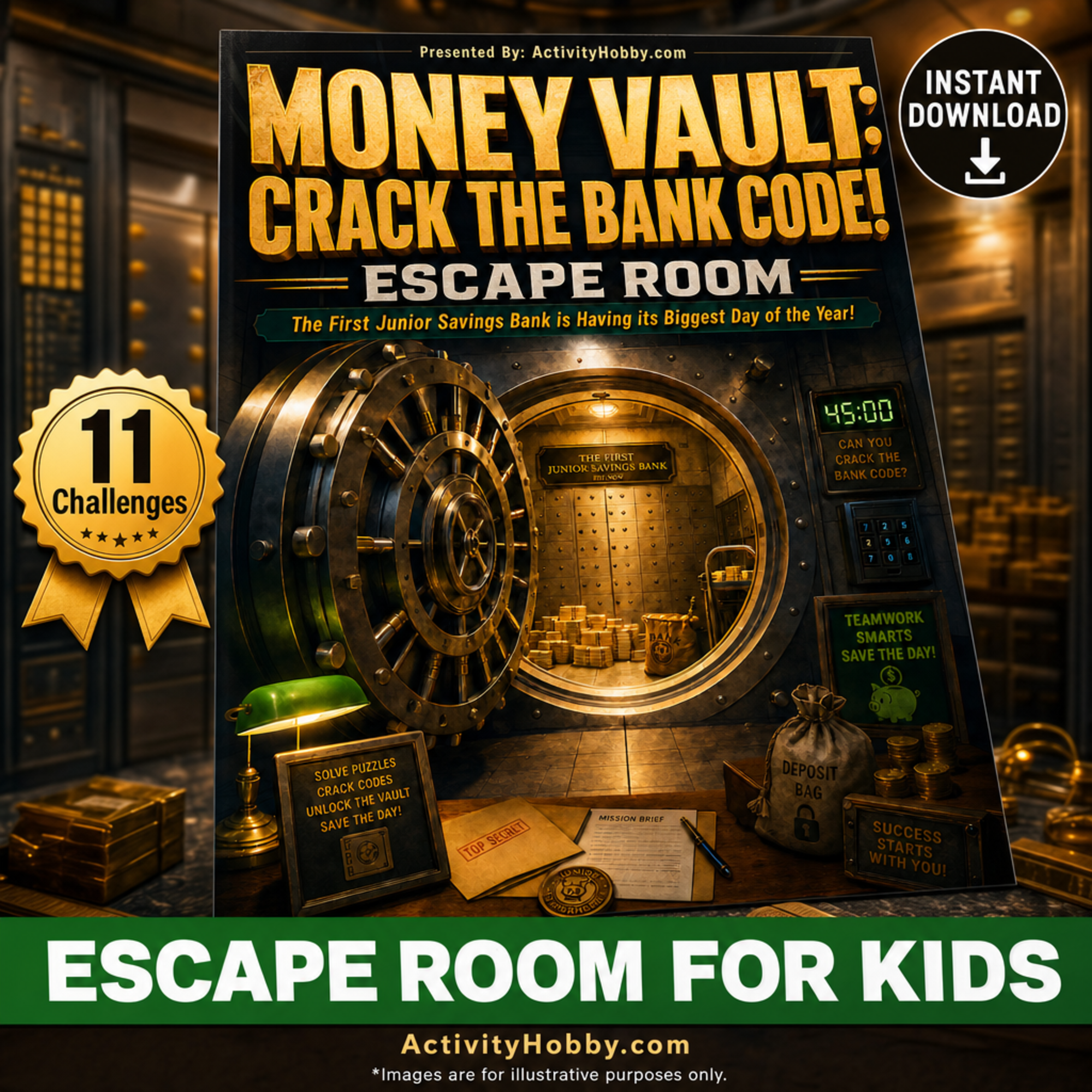MONEY VAULT: CRACK THE BANK CODE PRINTABLE ESCAPE ROOM KIT