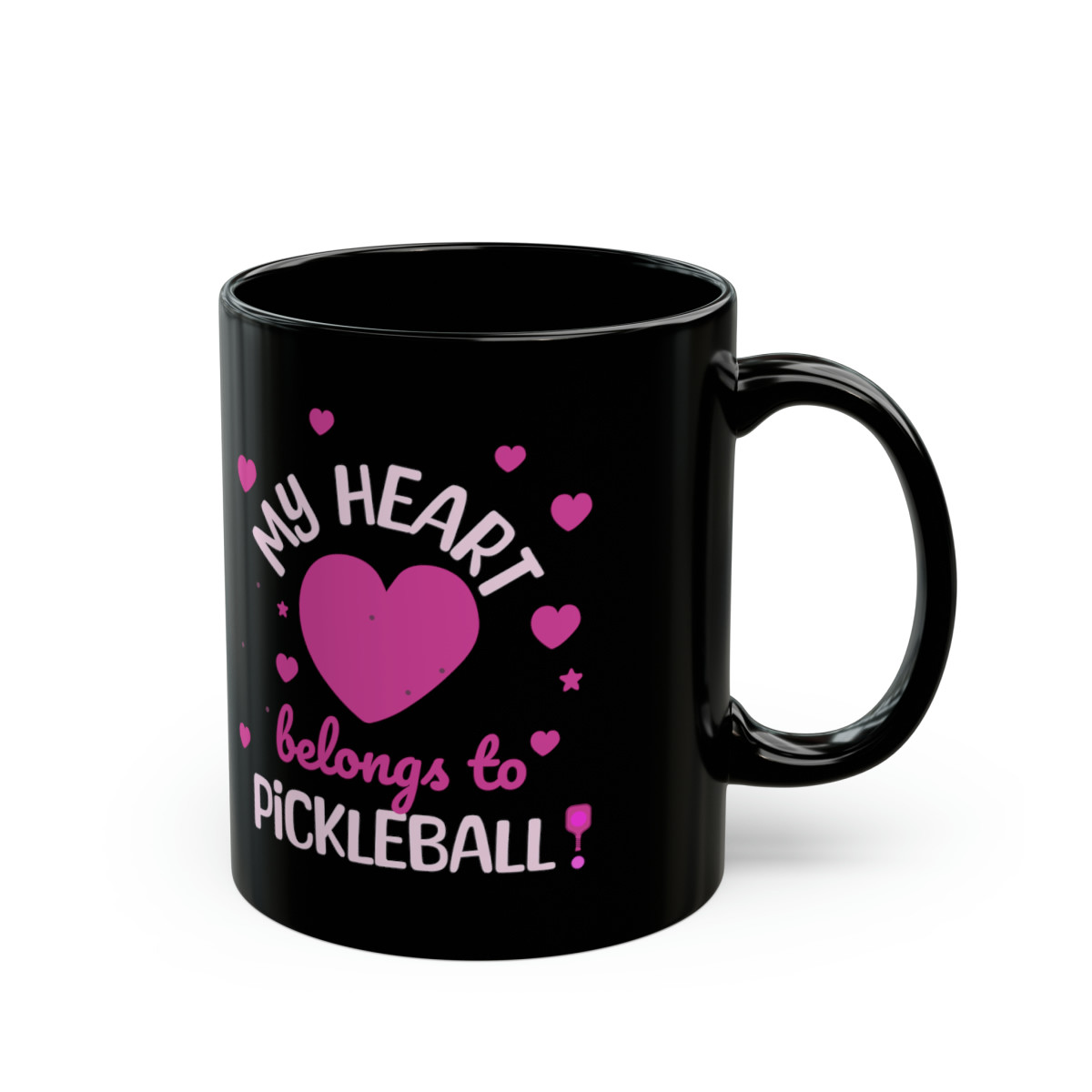 My heart belongs to Pickleball. Black Mug (11oz, 15oz)