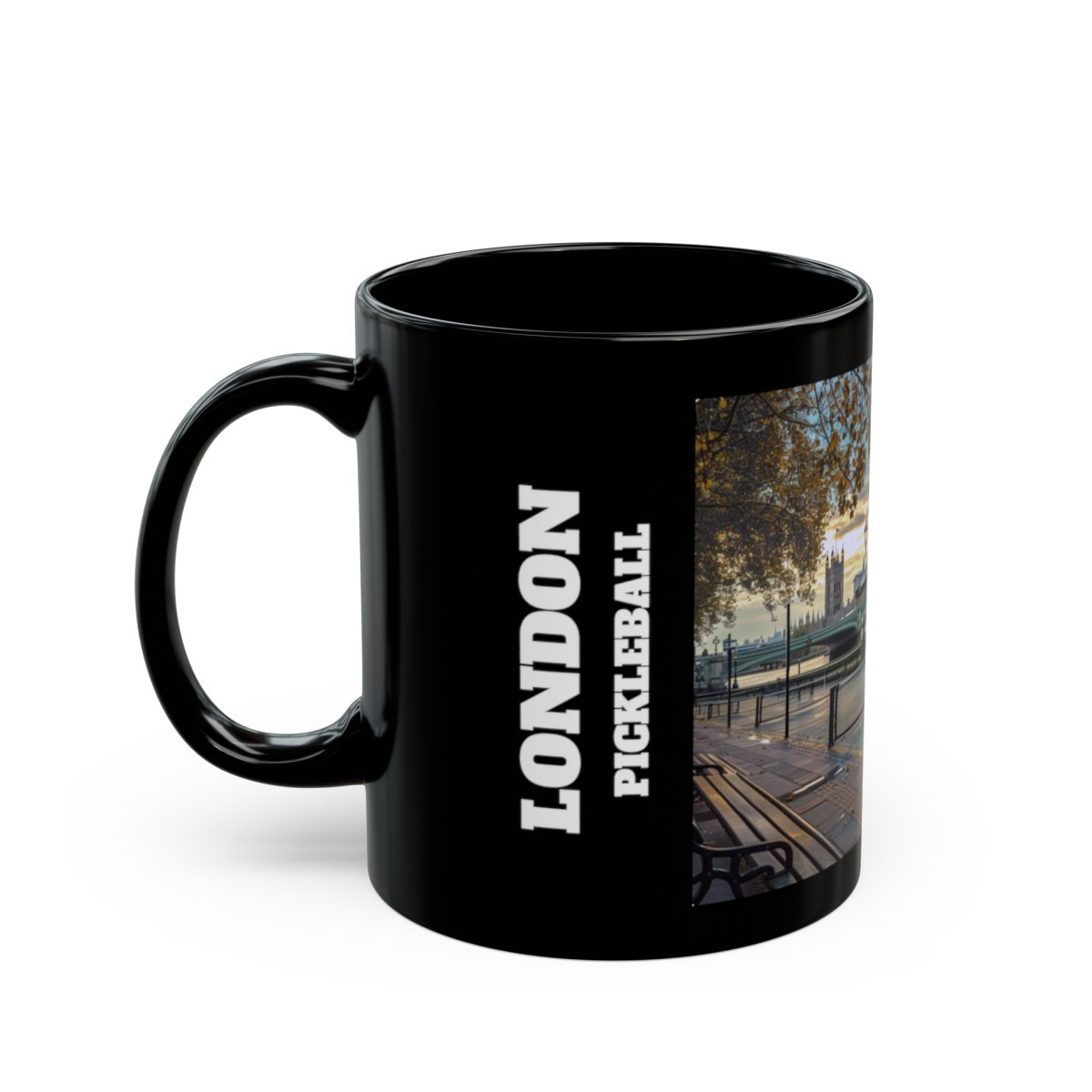 London, England Pickleball on Black Mug (11oz, 15oz)