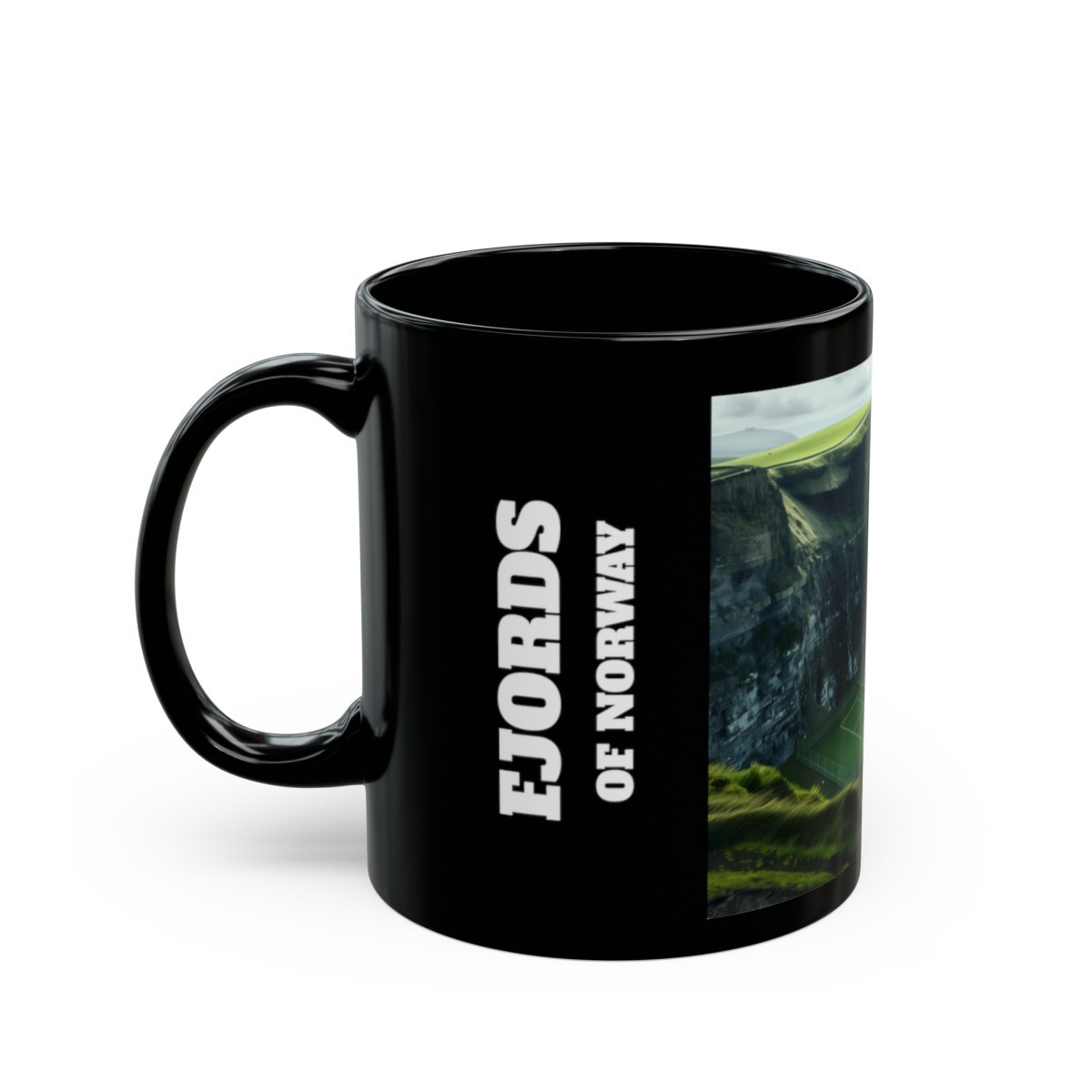 Fjords of Norway. Imagine the most incredible pickleball setting. Pickleball Court on Black Mug (11oz, 15oz)