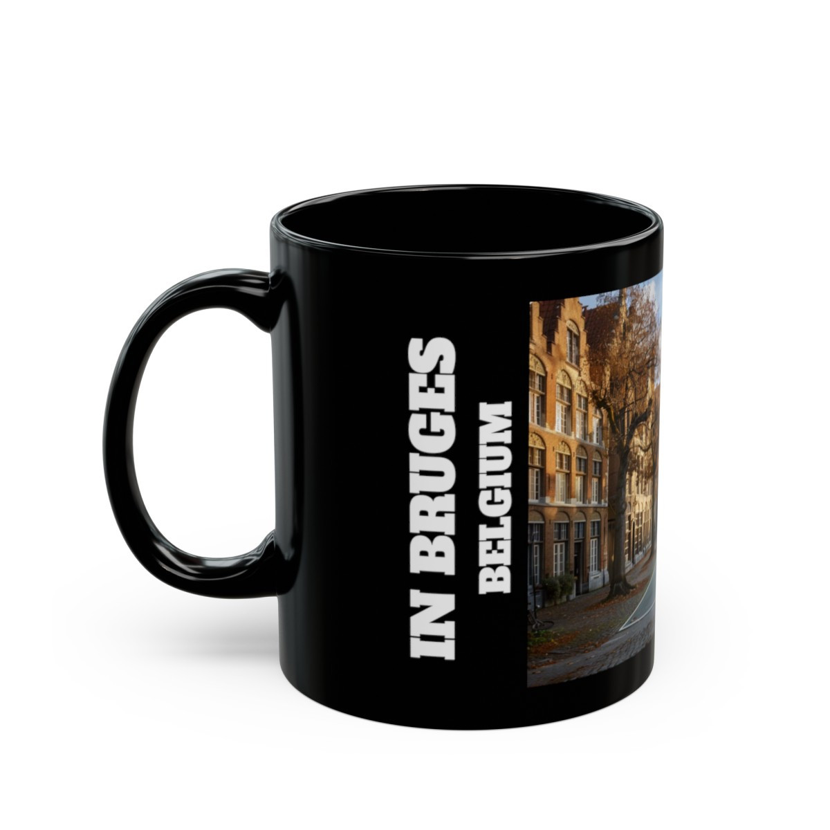 In Bruges, Belgium Pickleball Court on Black Mug (11oz, 15oz)