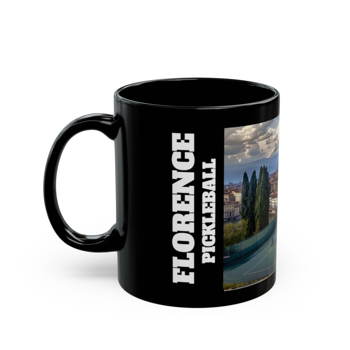 Florence, Italy Pickleball scene. Black Mug (11oz)