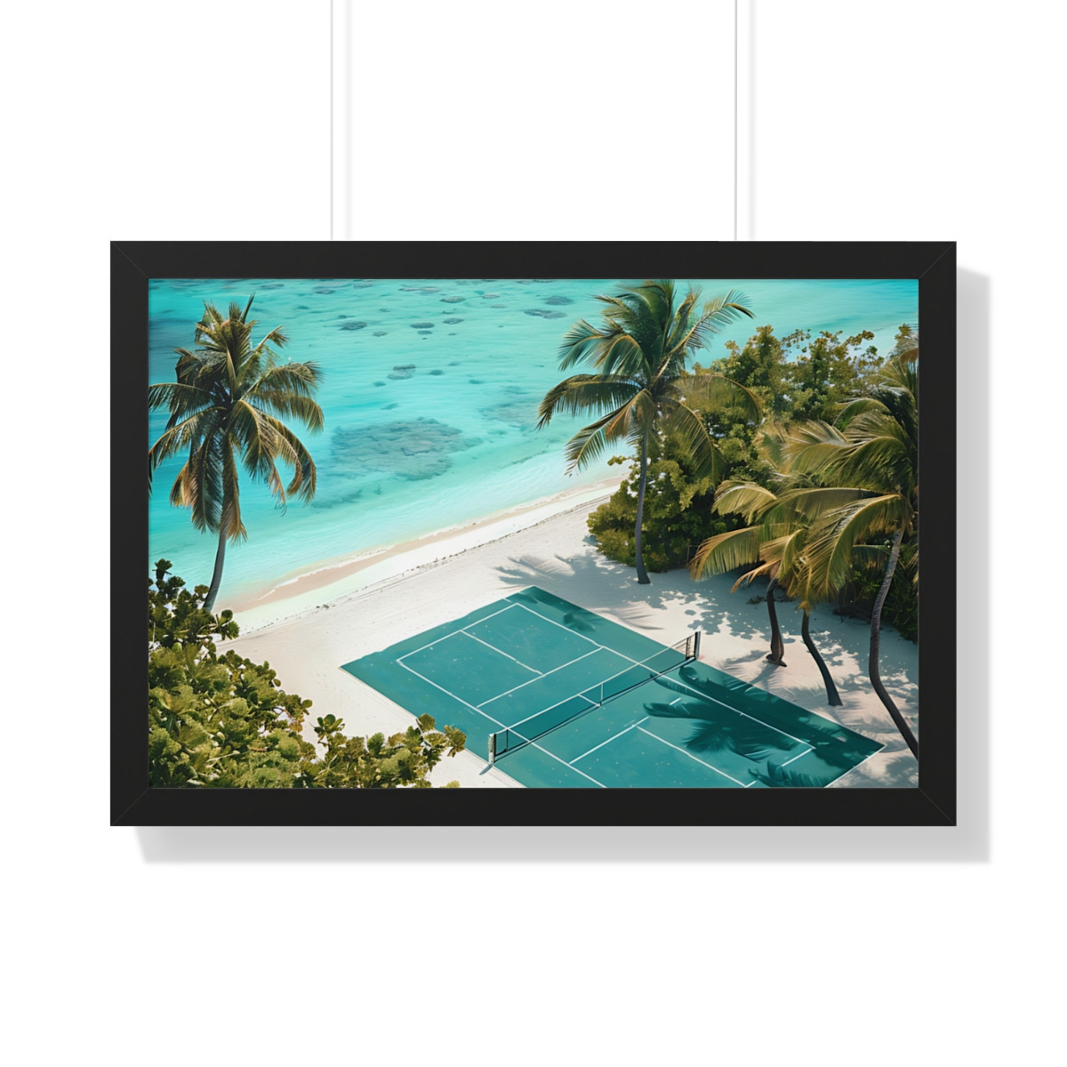 Beach Pickleball. Fantasy. Pickleball scene. Framed Horizontal Poster