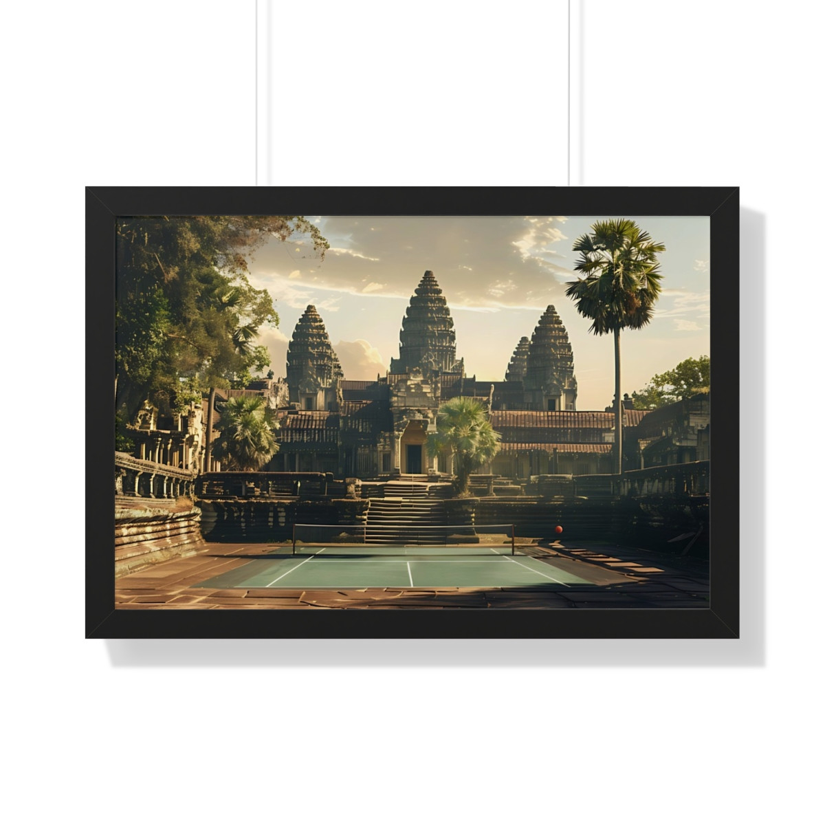 Cambodia's Angkor Wat Temple Pickleball Complex. Fantasy Pickleball scene. Framed Horizontal Poster