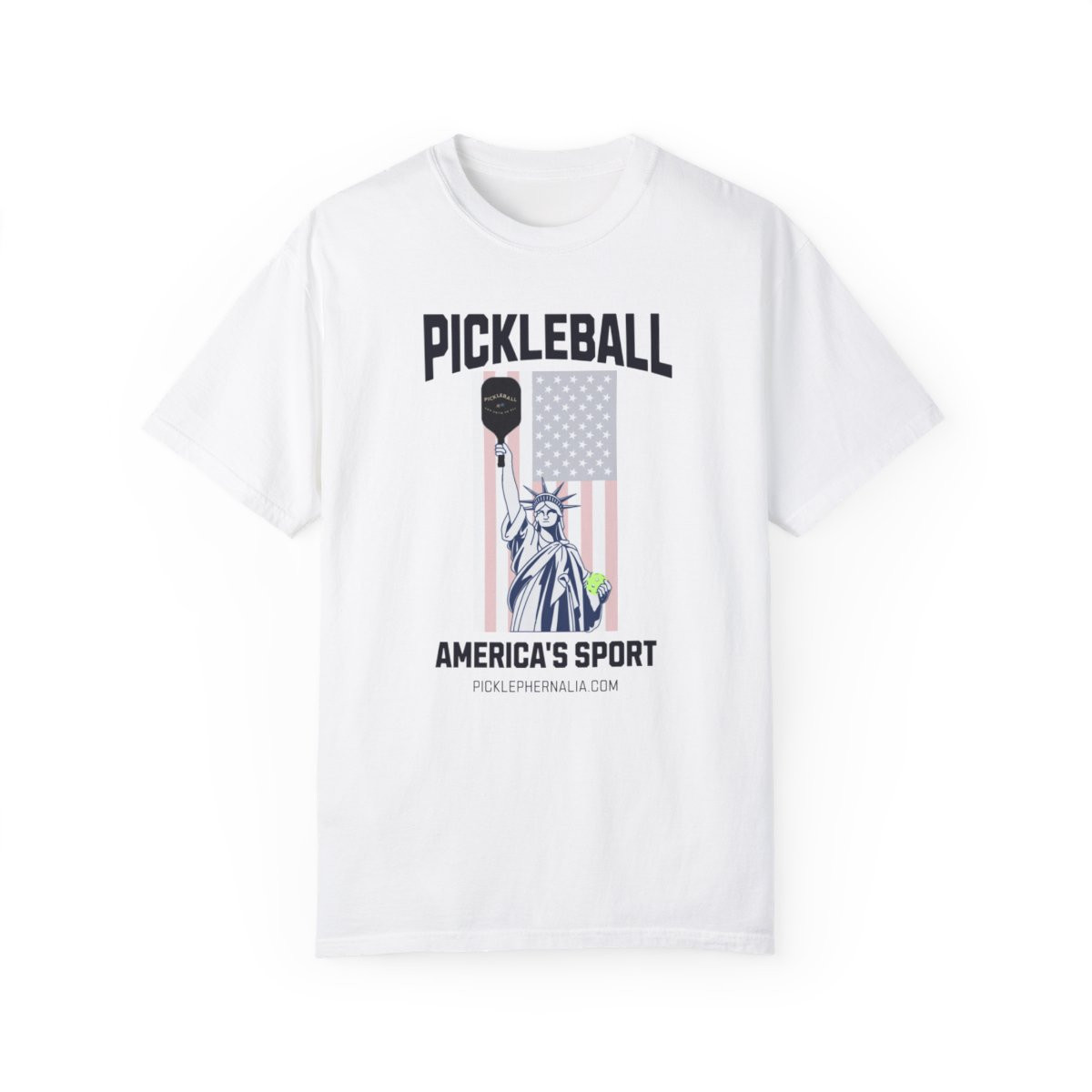 Pickleball. America's Sport, with flag background.  Unisex Garment-Dyed T-shirt