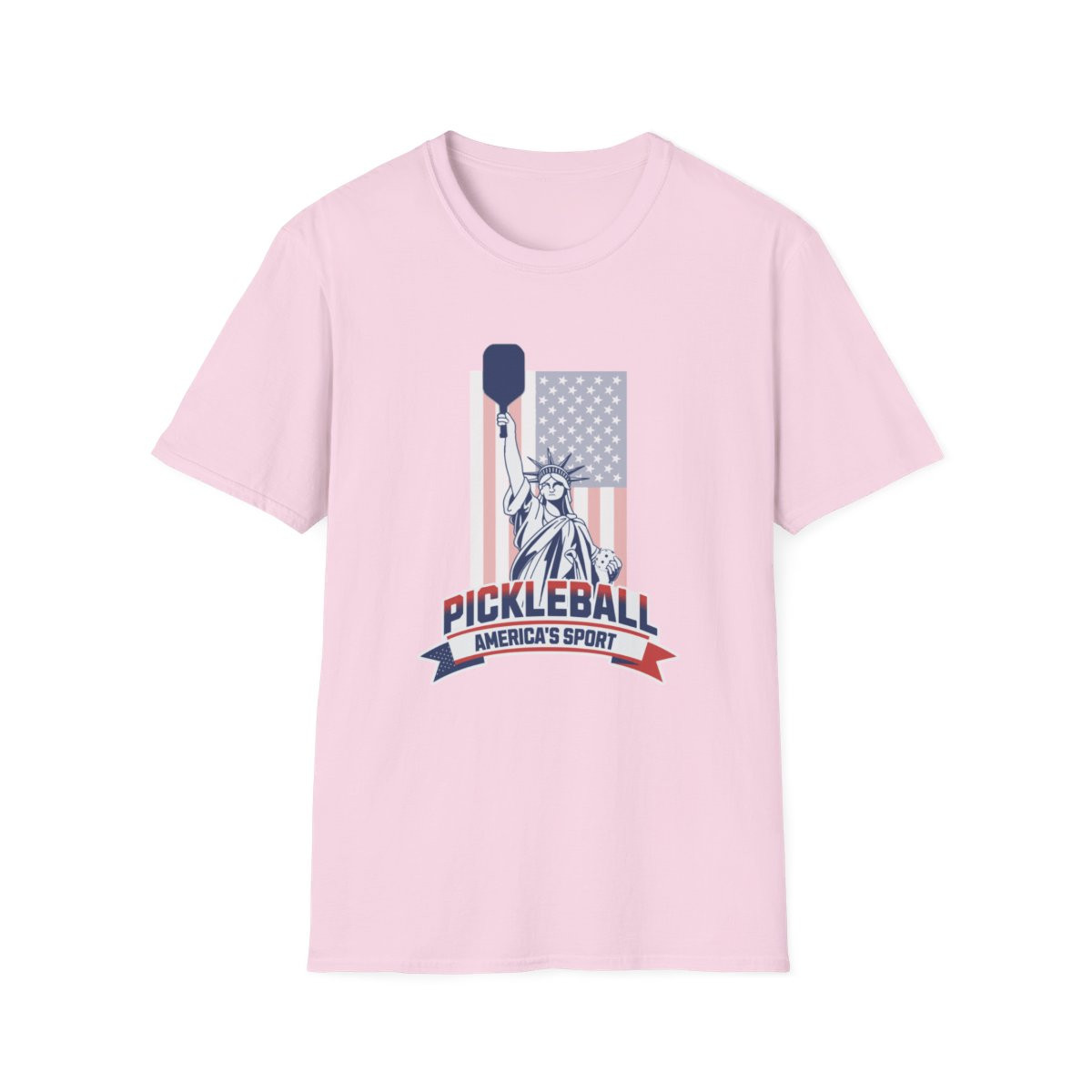 Pickleball. America's Sport on american flag. Gilden 64000. Unisex Softstyle T-Shirt