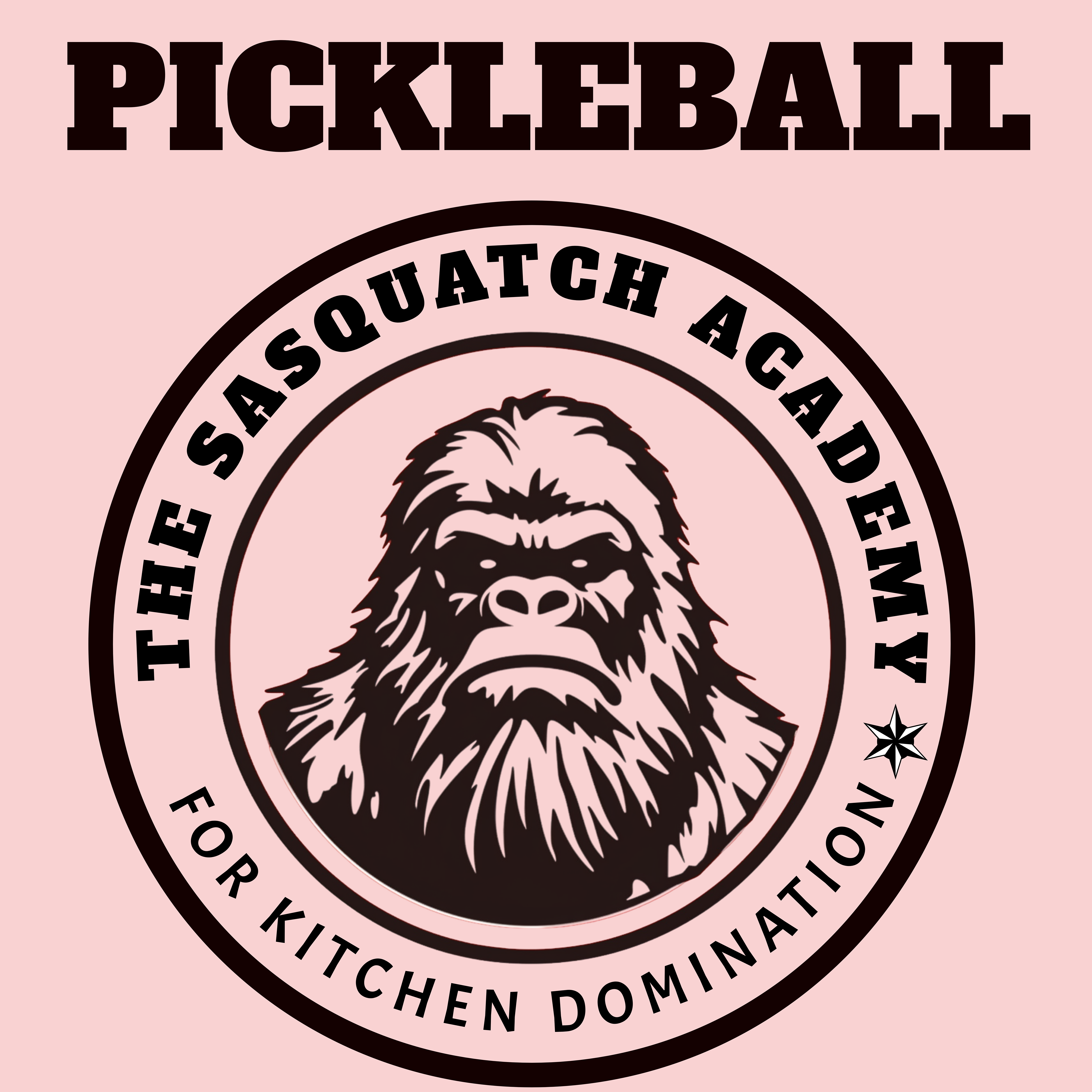 Sasquatch Academy for Kitchen Domination. Men and women's pickleball funny t-shirt.  Unisex Jersey Short Sleeve Tee. Great gift.
